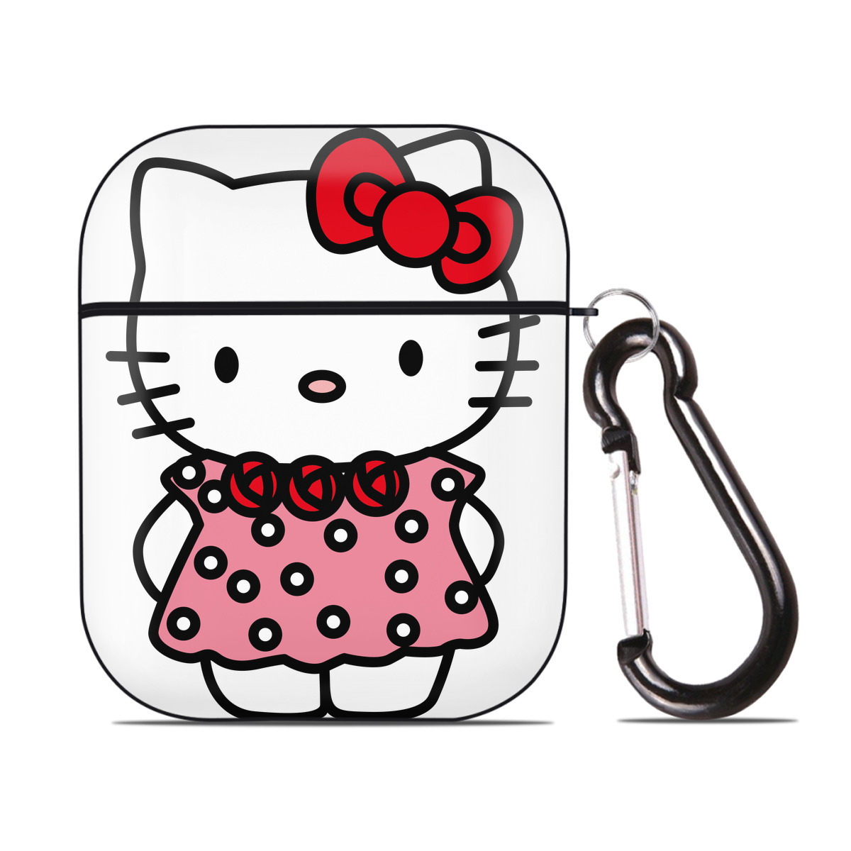 （画像用） Hello Kitty ハローキティ AirPods 第2世代保護ケース ハードシェル ブラック 耐衝撃・防指紋・カラビナ付き