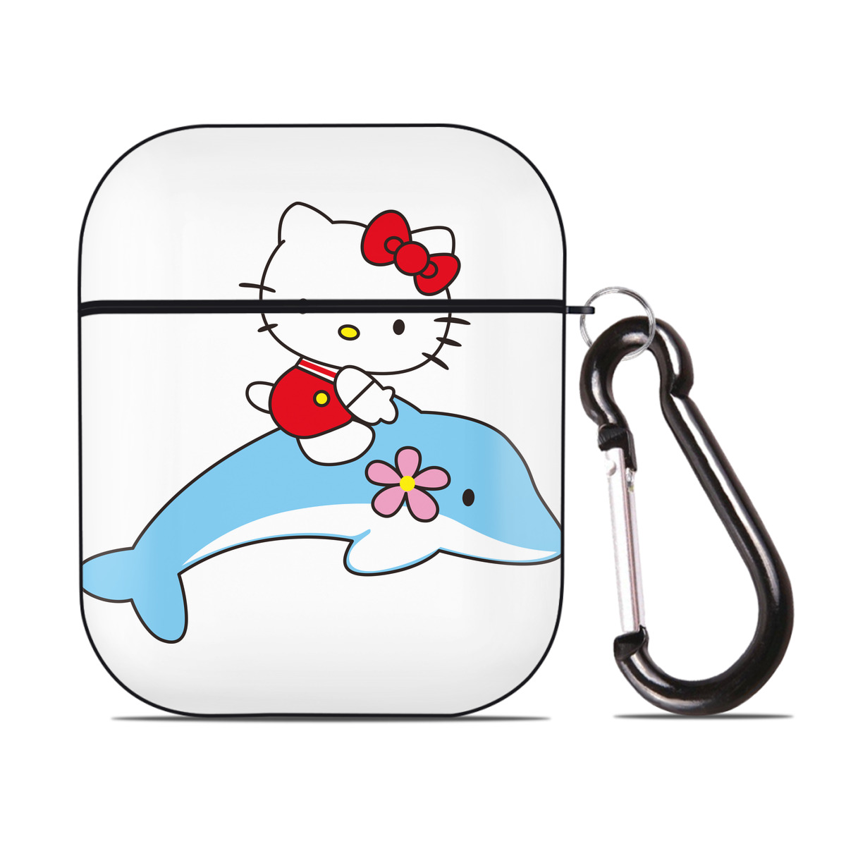 （画像用） Hello Kitty ハローキティ AirPods 第2世代保護ケース ハードシェル ブラック 耐衝撃・防指紋・カラビナ付き