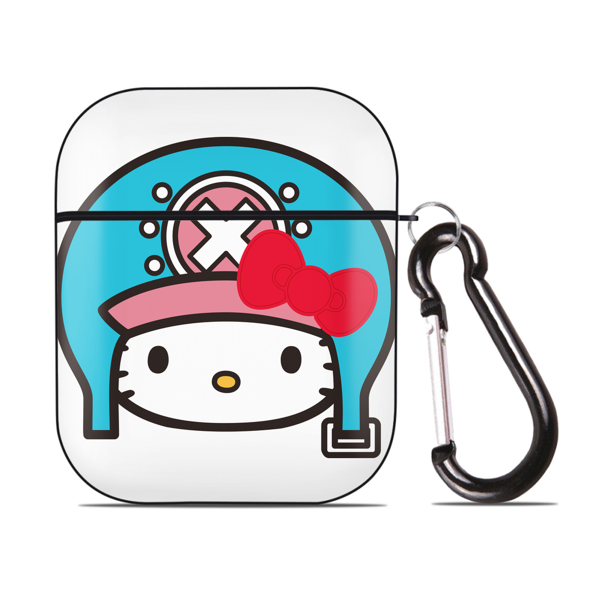 （画像用） Hello Kitty ハローキティ AirPods 第2世代保護ケース ハードシェル ブラック 耐衝撃・防指紋・カラビナ付き