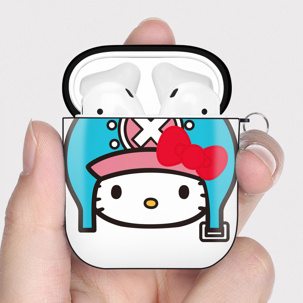 （画像用） Hello Kitty ハローキティ AirPods 第2世代保護ケース ハードシェル ブラック 耐衝撃・防指紋・カラビナ付き