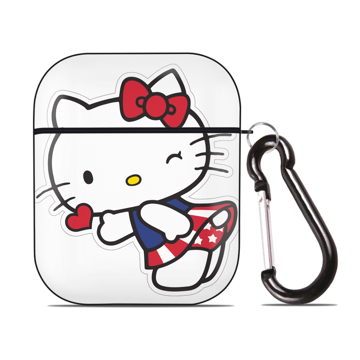 （画像用） Hello Kitty ハローキティ AirPods 第2世代保護ケース ハードシェル ブラック 耐衝撃・防指紋・カラビナ付き