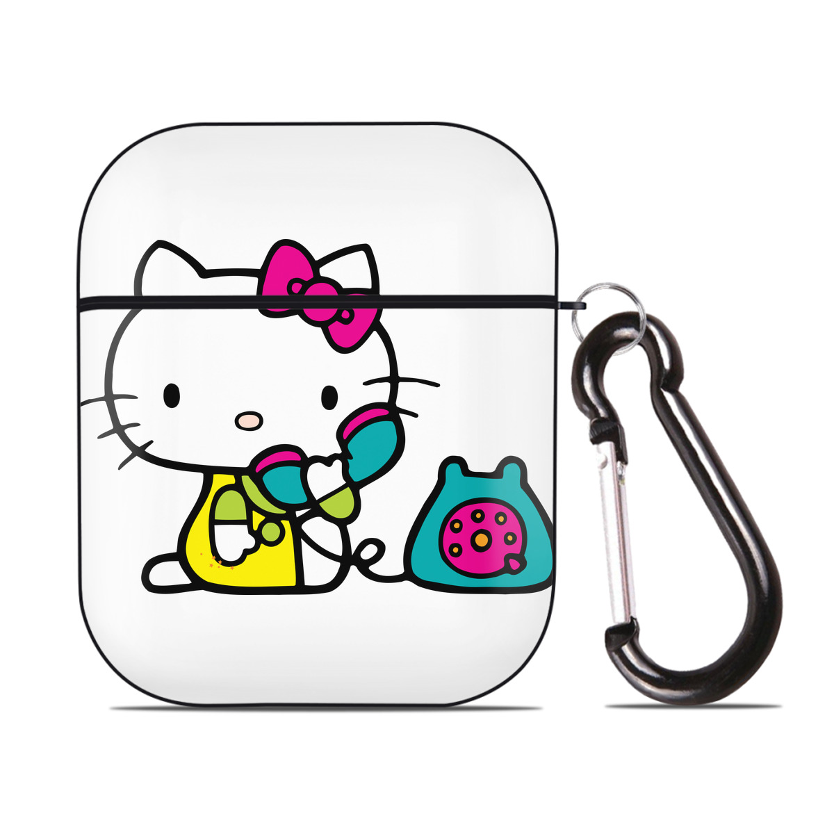 （画像用） Hello Kitty ハローキティ AirPods 第2世代保護ケース ハードシェル ブラック 耐衝撃・防指紋・カラビナ付き