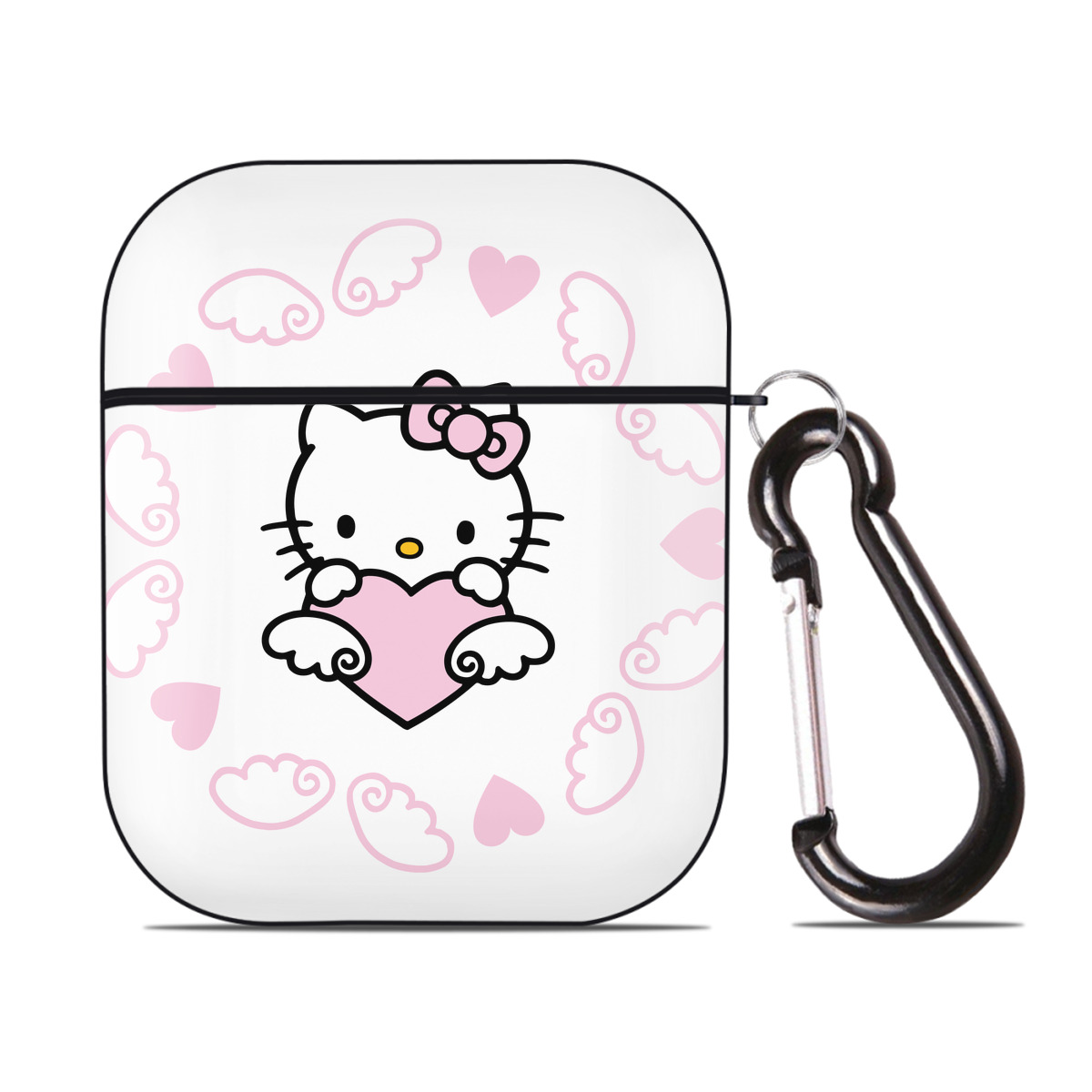 （画像用） Hello Kitty ハローキティ AirPods 第2世代保護ケース ハードシェル ブラック 耐衝撃・防指紋・カラビナ付き