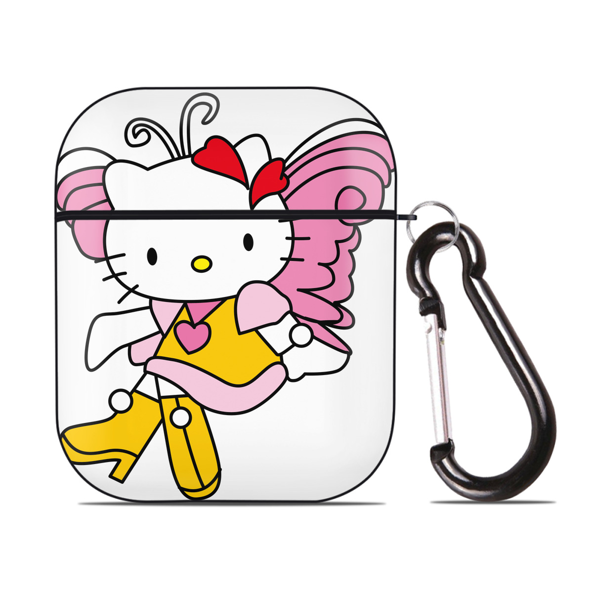 （画像用） Hello Kitty ハローキティ AirPods 第2世代保護ケース ハードシェル ブラック 耐衝撃・防指紋・カラビナ付き