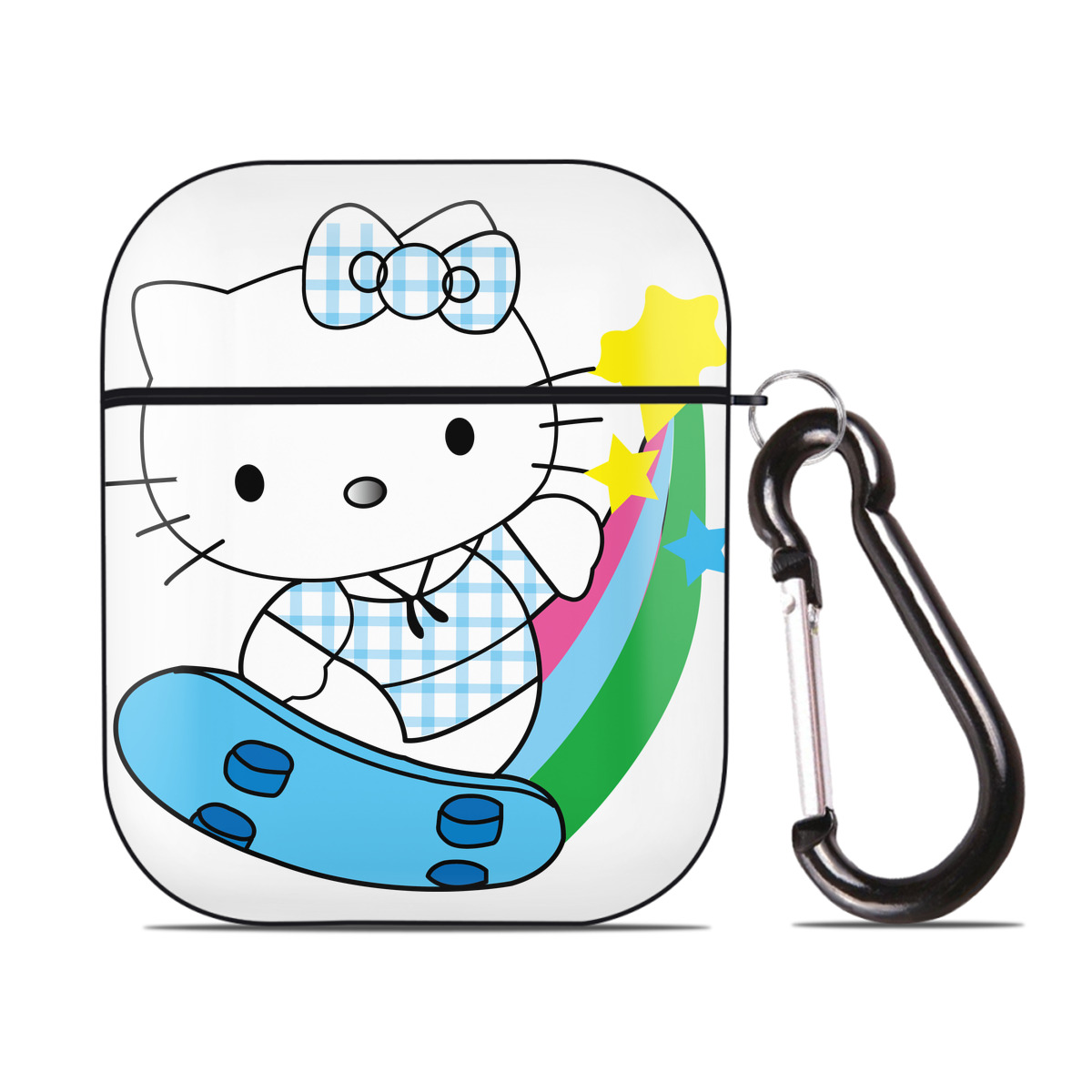 （画像用） Hello Kitty ハローキティ AirPods 第2世代保護ケース ハードシェル ブラック 耐衝撃・防指紋・カラビナ付き