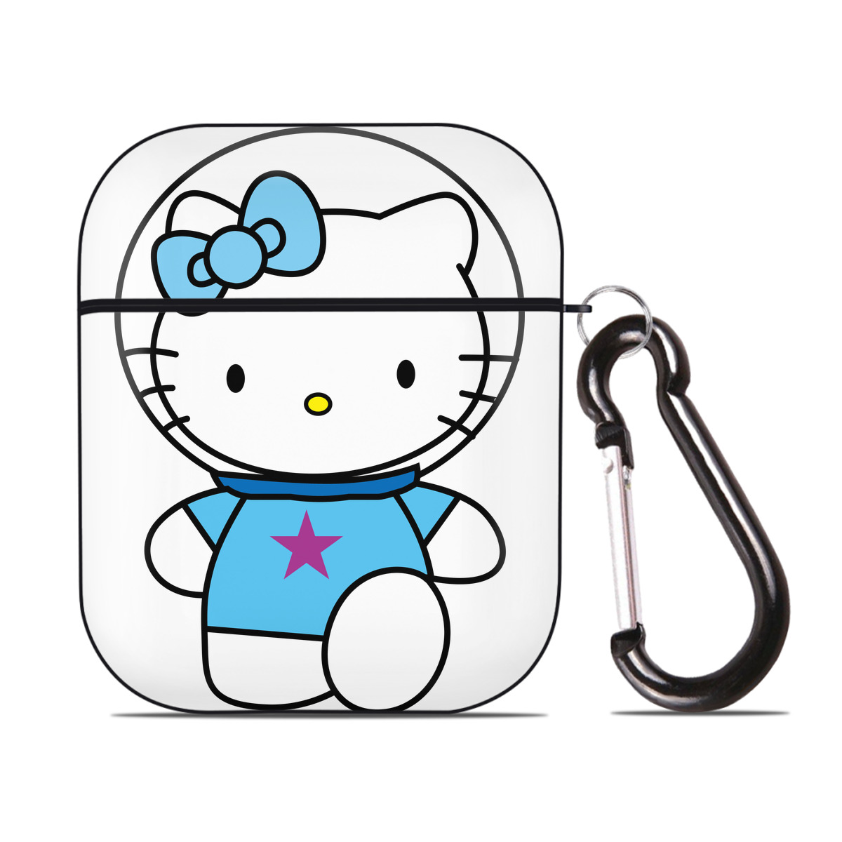 （画像用） Hello Kitty ハローキティ AirPods 第2世代保護ケース ハードシェル ブラック 耐衝撃・防指紋・カラビナ付き