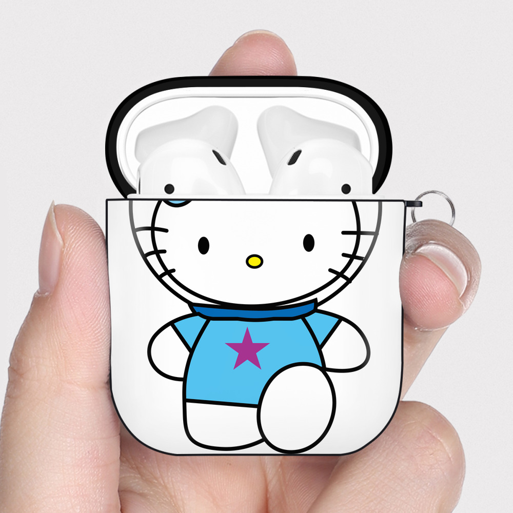 （画像用） Hello Kitty ハローキティ AirPods 第2世代保護ケース ハードシェル ブラック 耐衝撃・防指紋・カラビナ付き