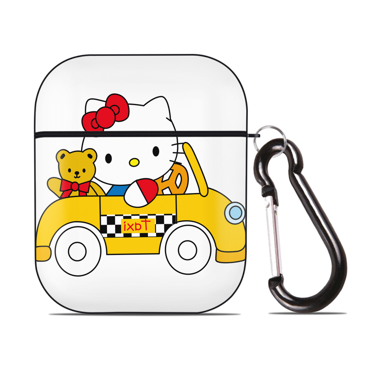 （画像用） Hello Kitty ハローキティ AirPods 第2世代保護ケース ハードシェル ブラック 耐衝撃・防指紋・カラビナ付き