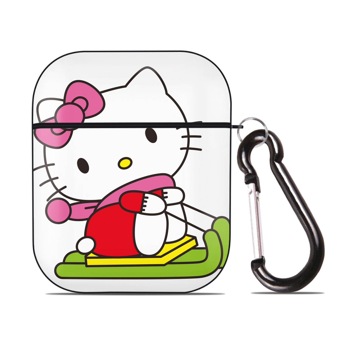 （画像用） Hello Kitty ハローキティ AirPods 第2世代保護ケース ハードシェル ブラック 耐衝撃・防指紋・カラビナ付き