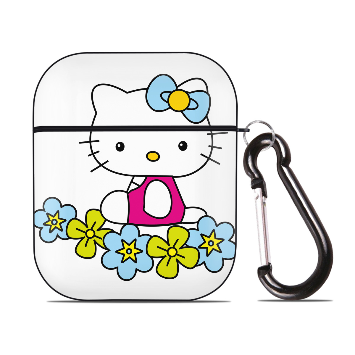 （画像用） Hello Kitty ハローキティ AirPods 第2世代保護ケース ハードシェル ブラック 耐衝撃・防指紋・カラビナ付き