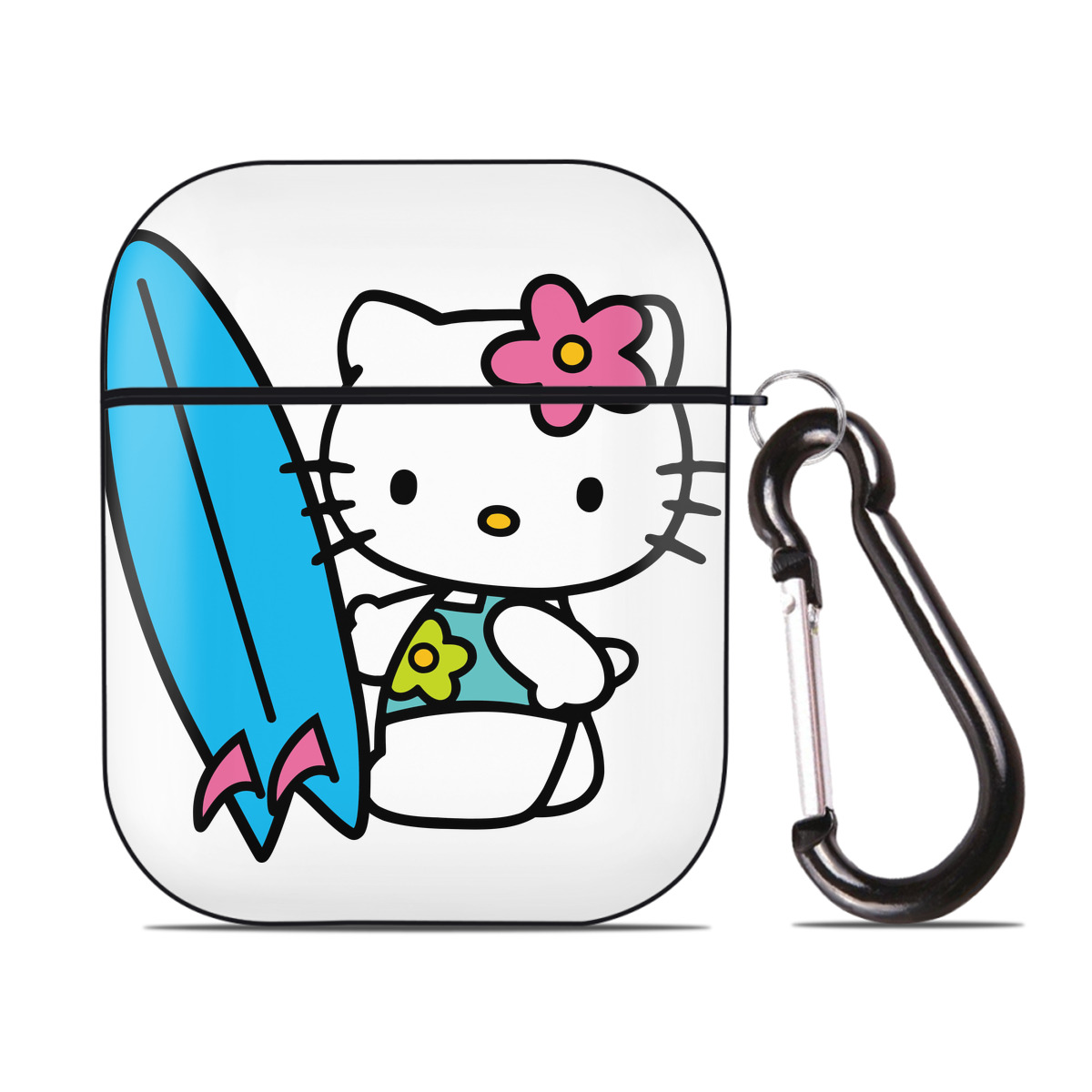 （画像用） Hello Kitty ハローキティ AirPods 第2世代保護ケース ハードシェル ブラック 耐衝撃・防指紋・カラビナ付き