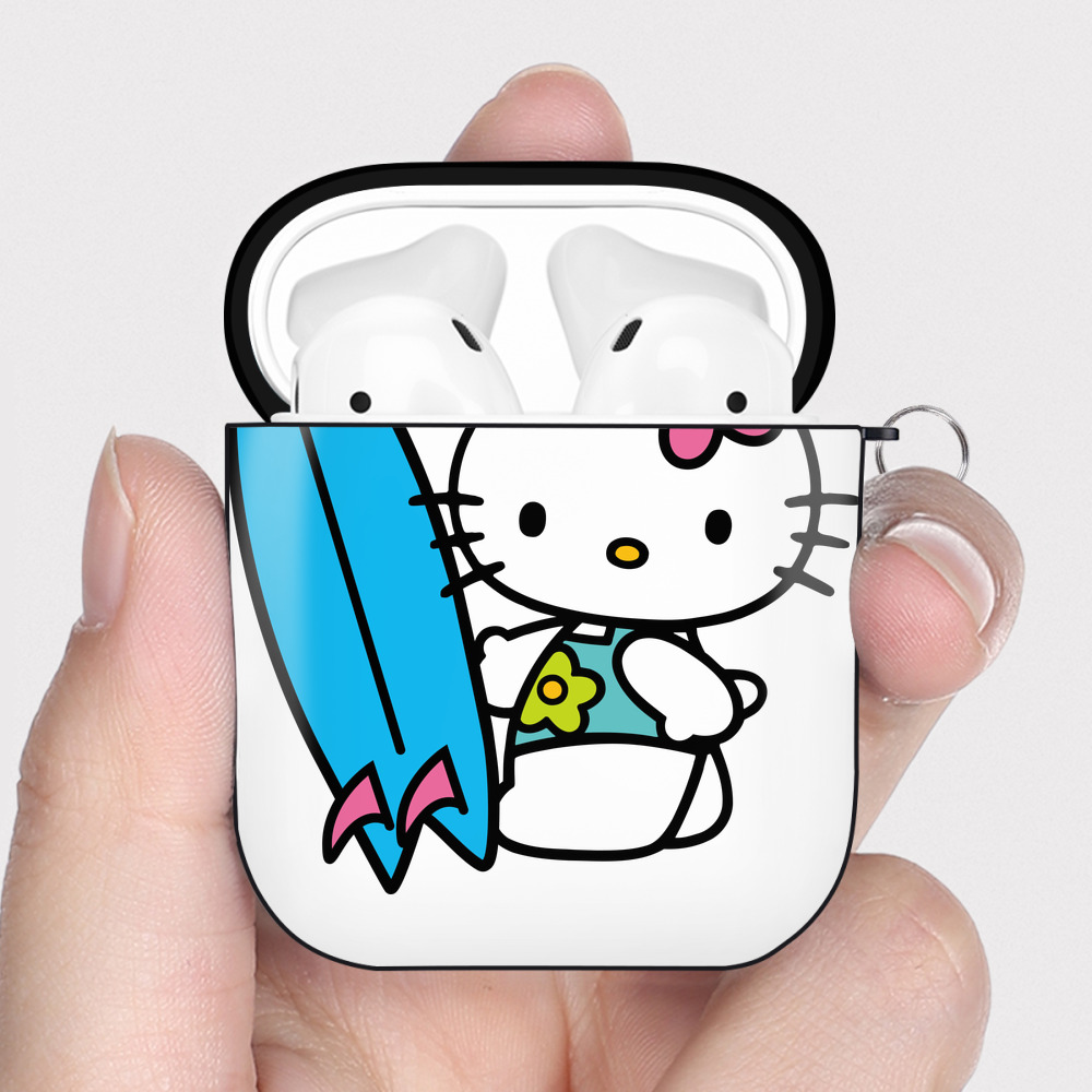 （画像用） Hello Kitty ハローキティ AirPods 第2世代保護ケース ハードシェル ブラック 耐衝撃・防指紋・カラビナ付き