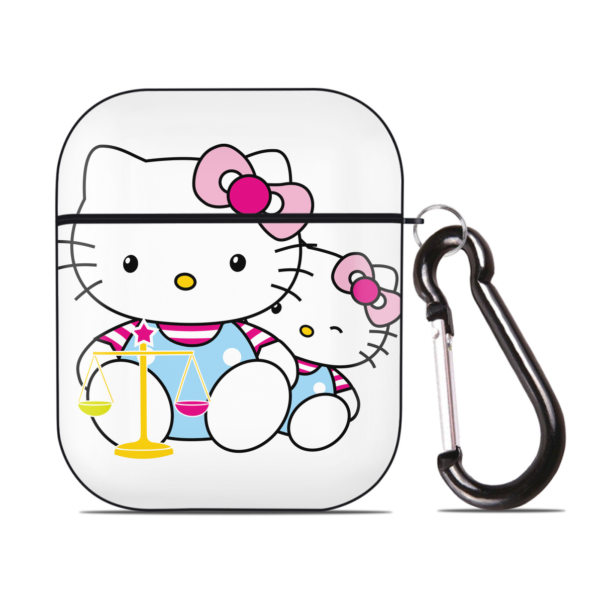 （画像用） Hello Kitty ハローキティ AirPods 第2世代保護ケース ハードシェル ブラック 耐衝撃・防指紋・カラビナ付き