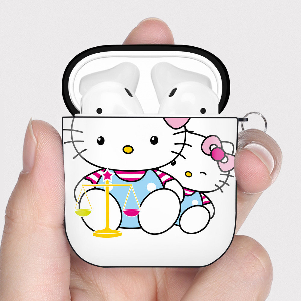 （画像用） Hello Kitty ハローキティ AirPods 第2世代保護ケース ハードシェル ブラック 耐衝撃・防指紋・カラビナ付き