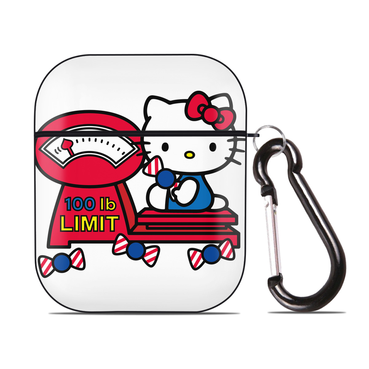 （画像用） Hello Kitty ハローキティ AirPods 第2世代保護ケース ハードシェル ブラック 耐衝撃・防指紋・カラビナ付き