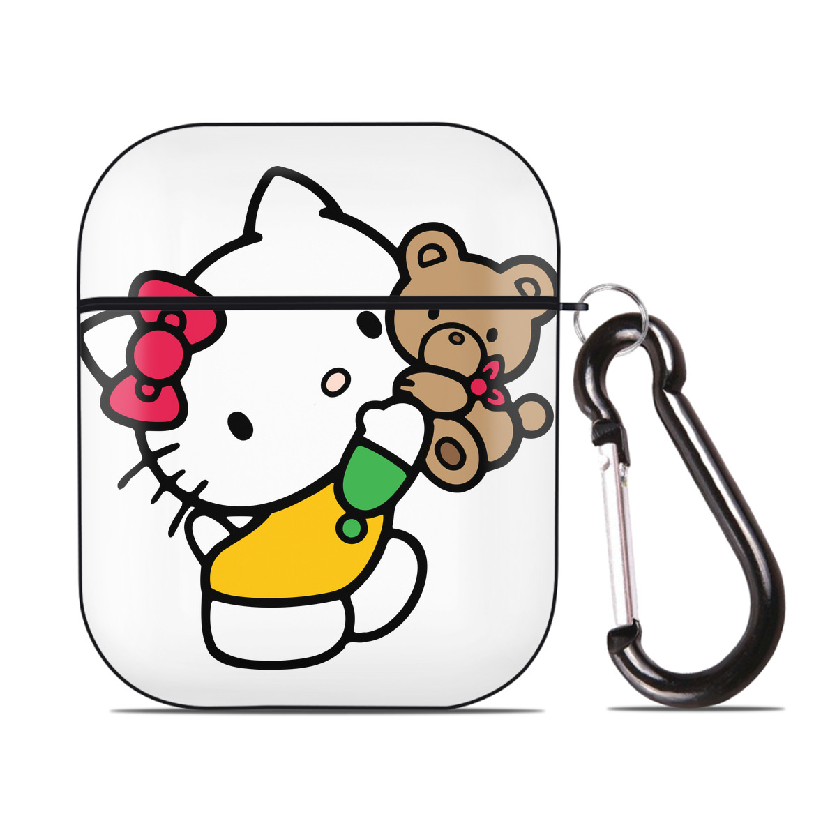 （画像用） Hello Kitty ハローキティ AirPods 第2世代保護ケース ハードシェル ブラック 耐衝撃・防指紋・カラビナ付き