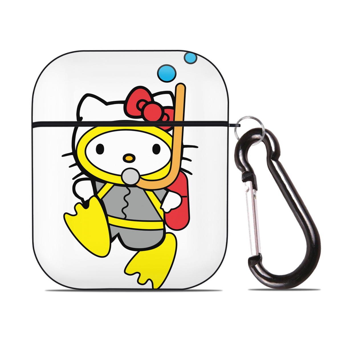 （画像用） Hello Kitty ハローキティ AirPods 第2世代保護ケース ハードシェル ブラック 耐衝撃・防指紋・カラビナ付き