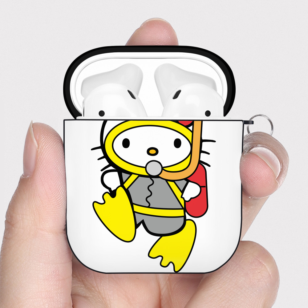 （画像用） Hello Kitty ハローキティ AirPods 第2世代保護ケース ハードシェル ブラック 耐衝撃・防指紋・カラビナ付き