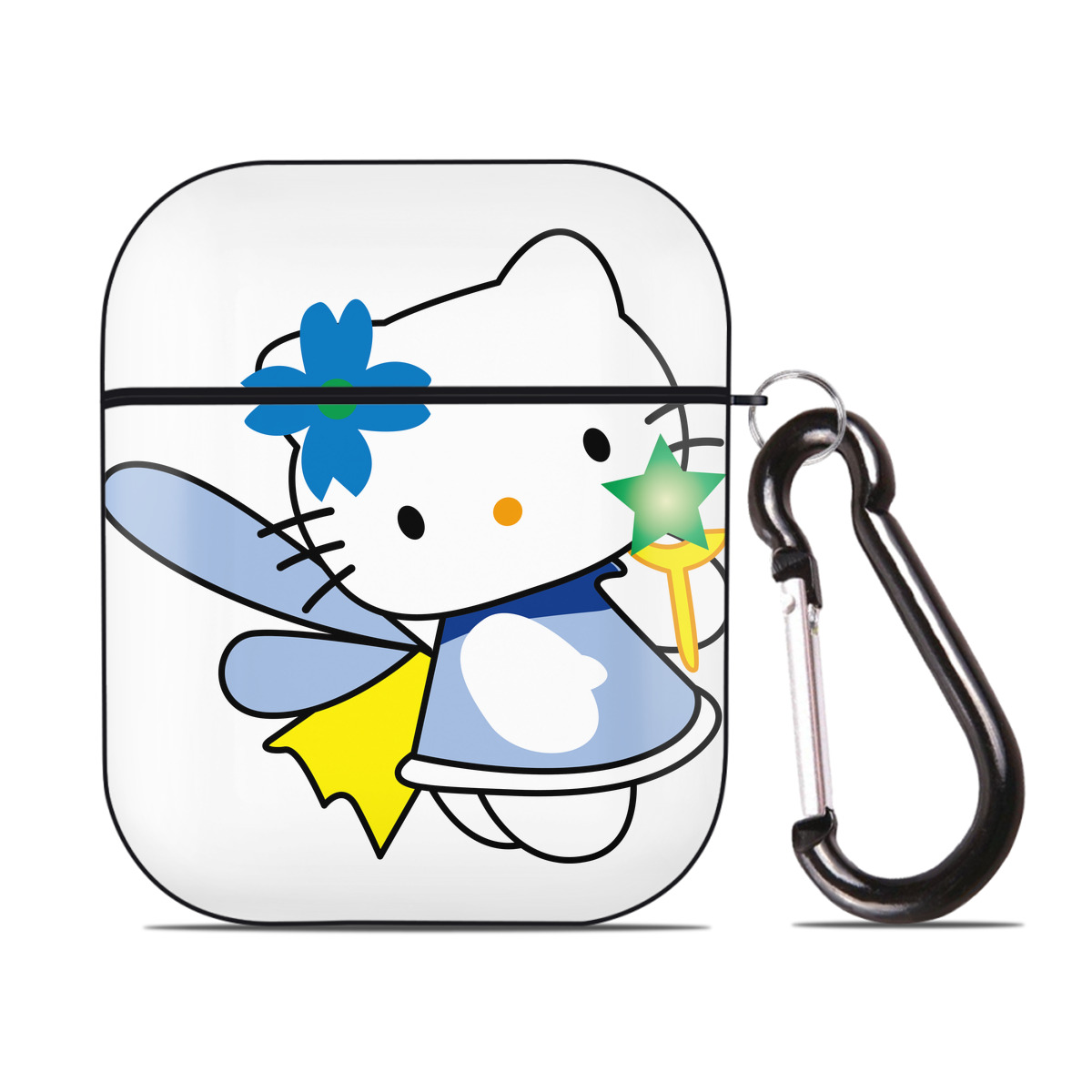 （画像用） Hello Kitty ハローキティ AirPods 第2世代保護ケース ハードシェル ブラック 耐衝撃・防指紋・カラビナ付き
