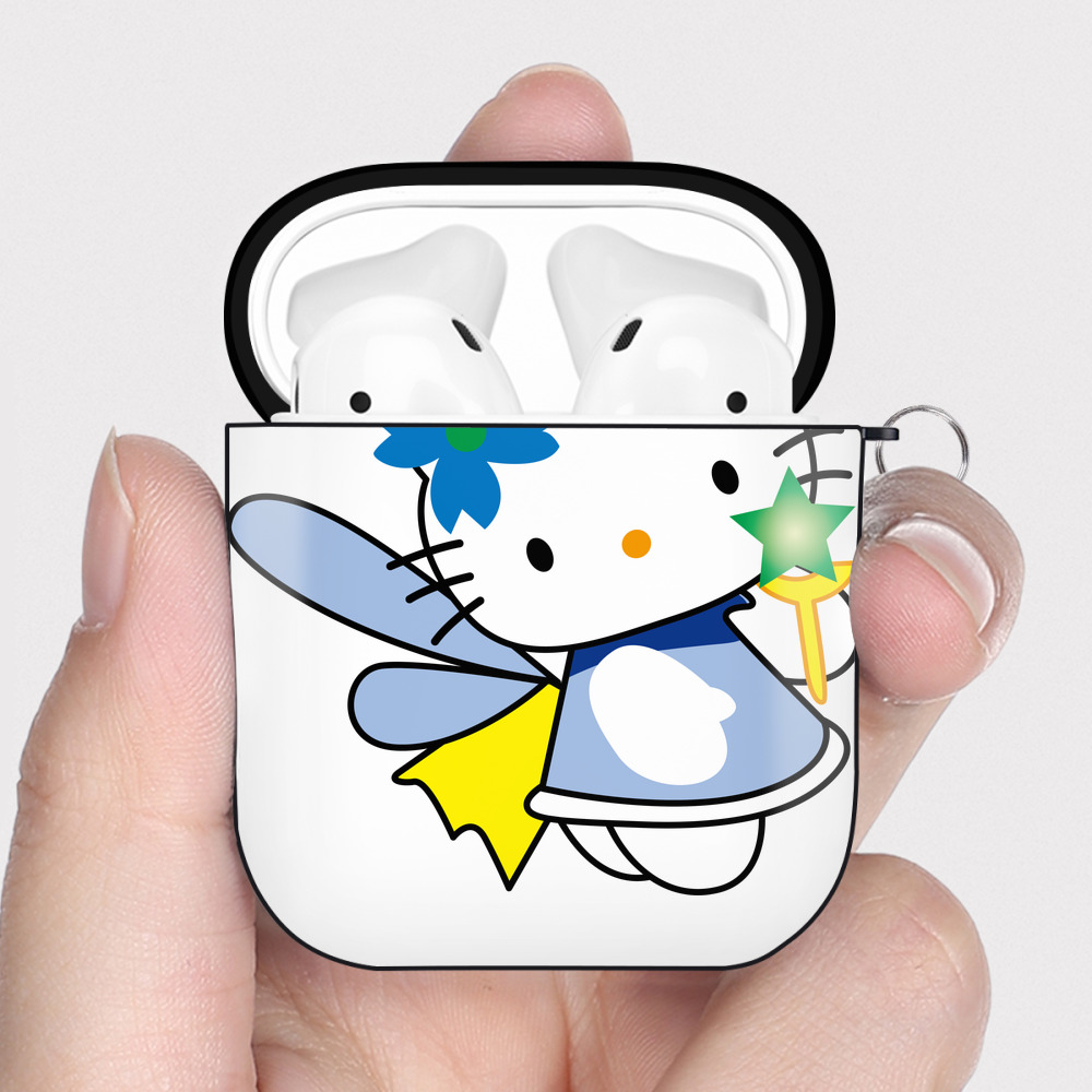 （画像用） Hello Kitty ハローキティ AirPods 第2世代保護ケース ハードシェル ブラック 耐衝撃・防指紋・カラビナ付き