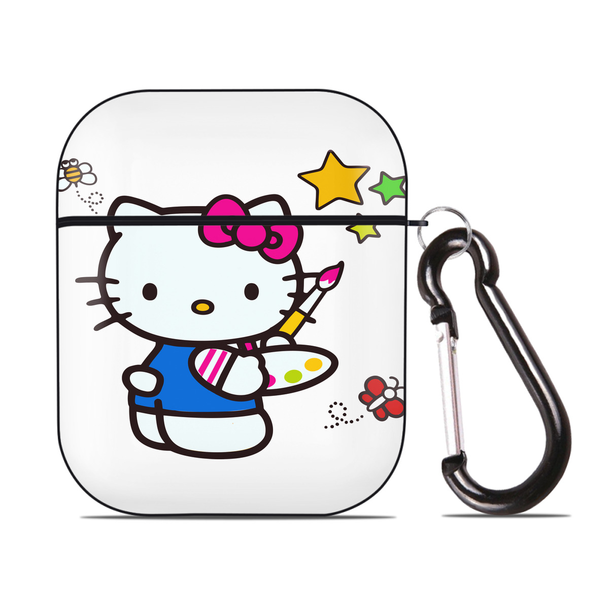 （画像用） Hello Kitty ハローキティ AirPods 第2世代保護ケース ハードシェル ブラック 耐衝撃・防指紋・カラビナ付き