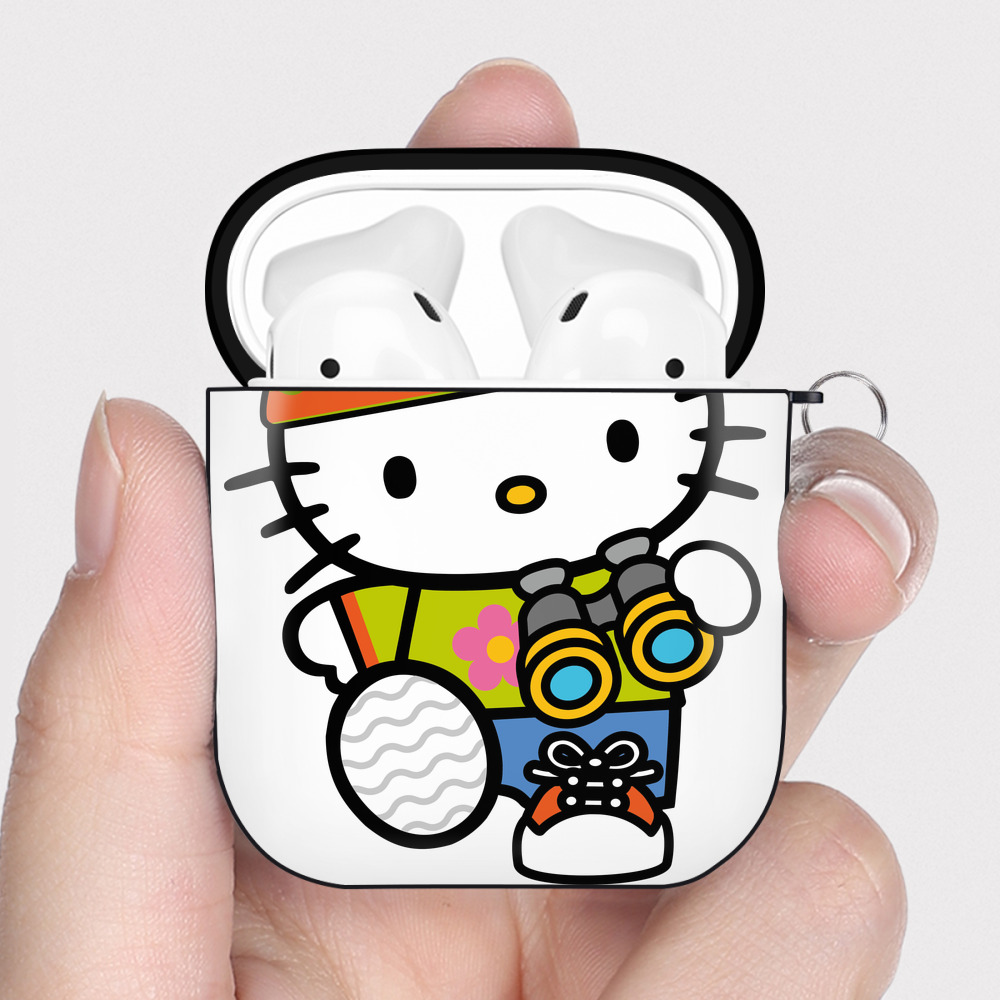 （画像用） Hello Kitty ハローキティ AirPods 第2世代保護ケース ハードシェル ブラック 耐衝撃・防指紋・カラビナ付き