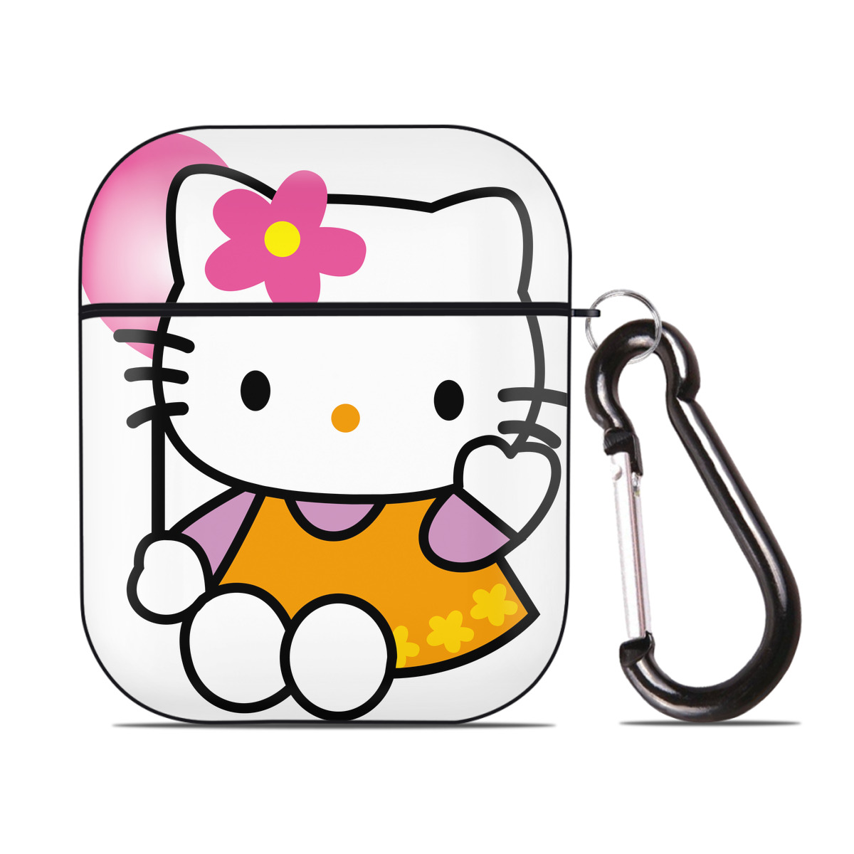 （画像用） Hello Kitty ハローキティ AirPods 第2世代保護ケース ハードシェル ブラック 耐衝撃・防指紋・カラビナ付き