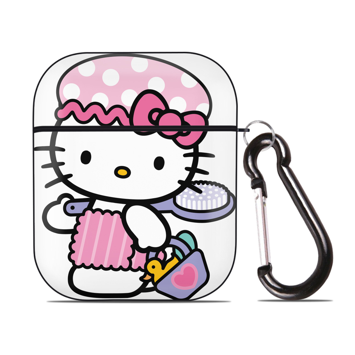 （画像用） Hello Kitty ハローキティ AirPods 第2世代保護ケース ハードシェル ブラック 耐衝撃・防指紋・カラビナ付き