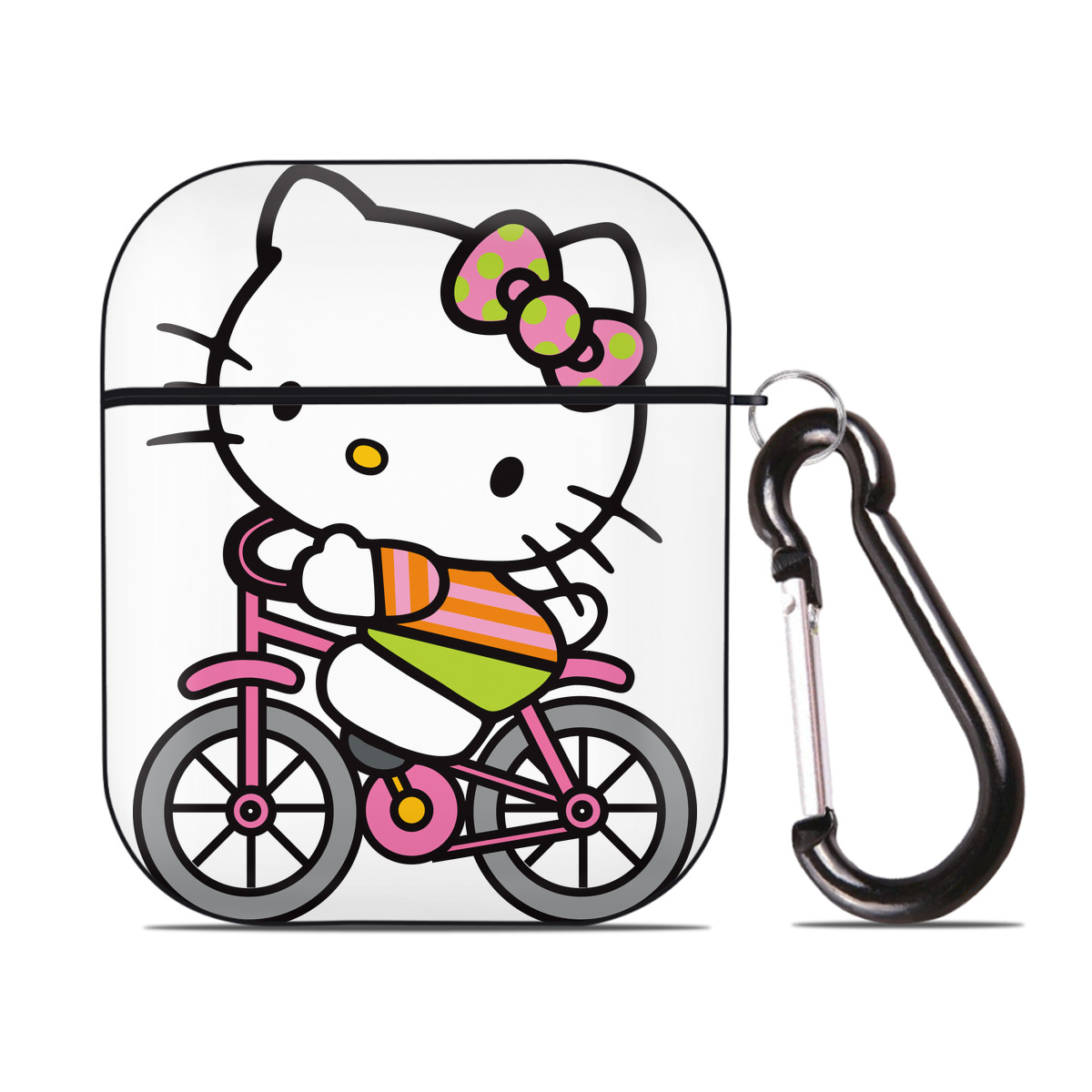 （画像用） Hello Kitty ハローキティ AirPods 第2世代保護ケース ハードシェル ブラック 耐衝撃・防指紋・カラビナ付き