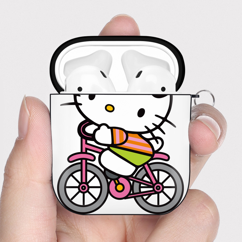 （画像用） Hello Kitty ハローキティ AirPods 第2世代保護ケース ハードシェル ブラック 耐衝撃・防指紋・カラビナ付き