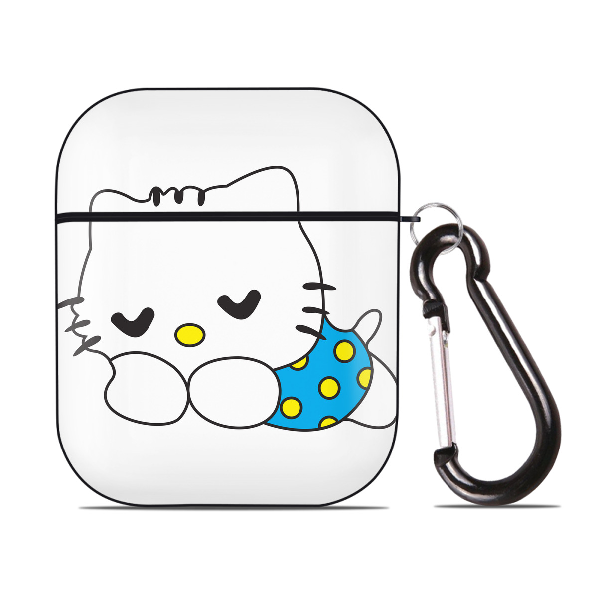 （画像用） Hello Kitty ハローキティ AirPods 第2世代保護ケース ハードシェル ブラック 耐衝撃・防指紋・カラビナ付き