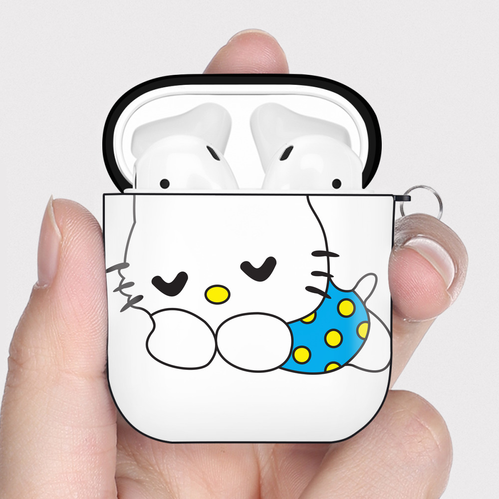 （画像用） Hello Kitty ハローキティ AirPods 第2世代保護ケース ハードシェル ブラック 耐衝撃・防指紋・カラビナ付き