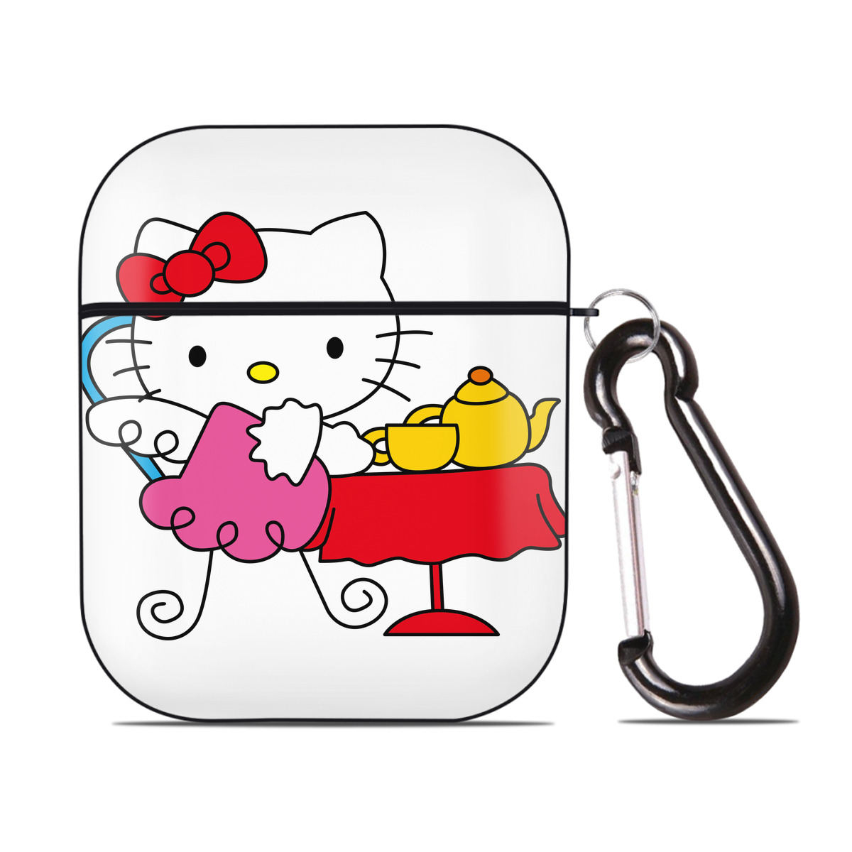 （画像用） Hello Kitty ハローキティ AirPods 第2世代保護ケース ハードシェル ブラック 耐衝撃・防指紋・カラビナ付き