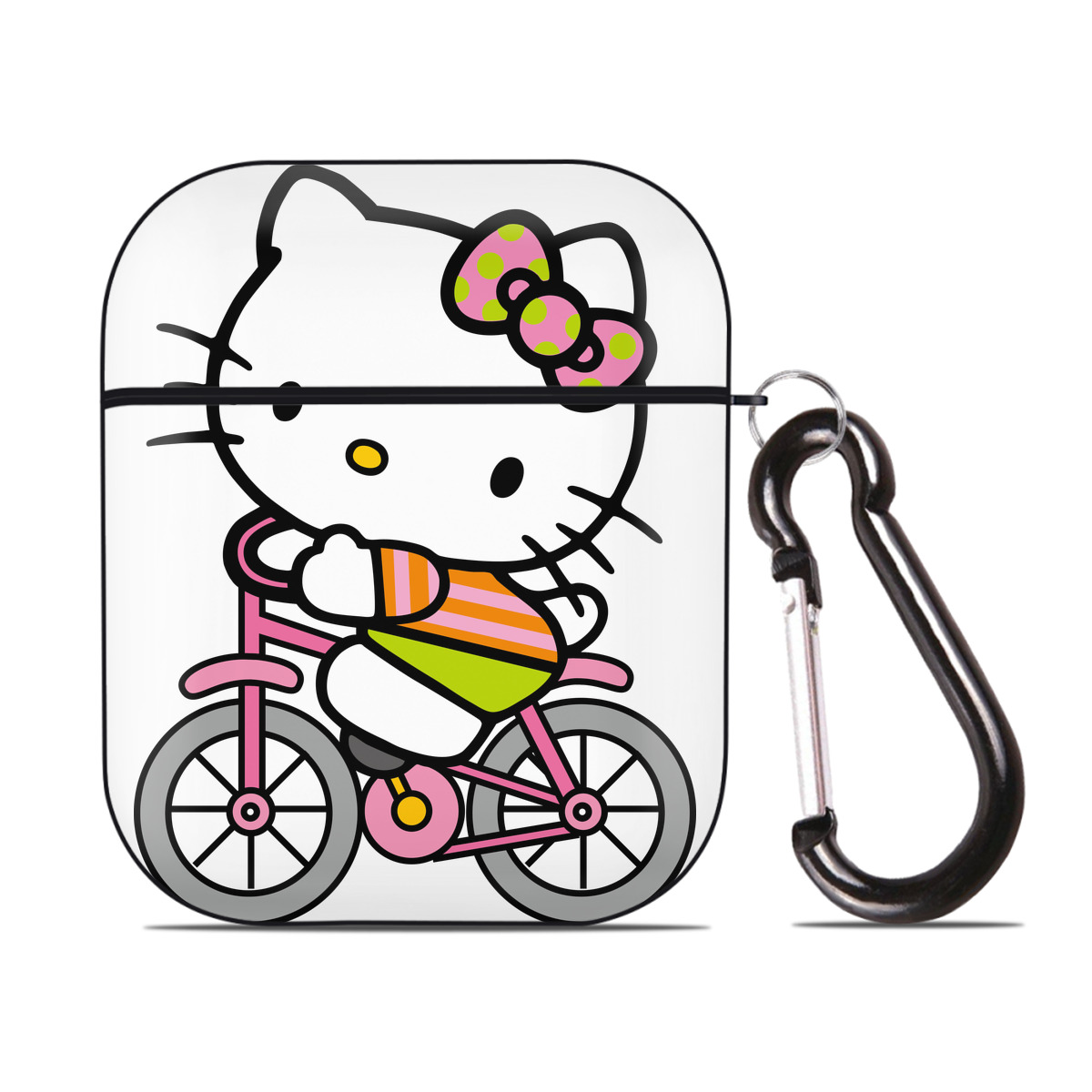 （画像用） Hello Kitty ハローキティ AirPods 第2世代保護ケース ハードシェル ブラック 耐衝撃・防指紋・カラビナ付き
