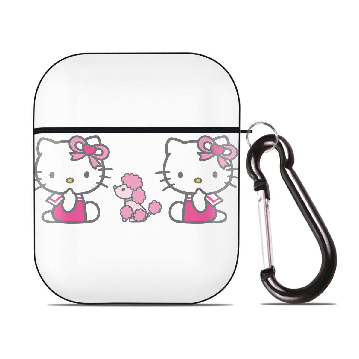 （画像用） Hello Kitty ハローキティ AirPods 第2世代保護ケース ハードシェル ブラック 耐衝撃・防指紋・カラビナ付き