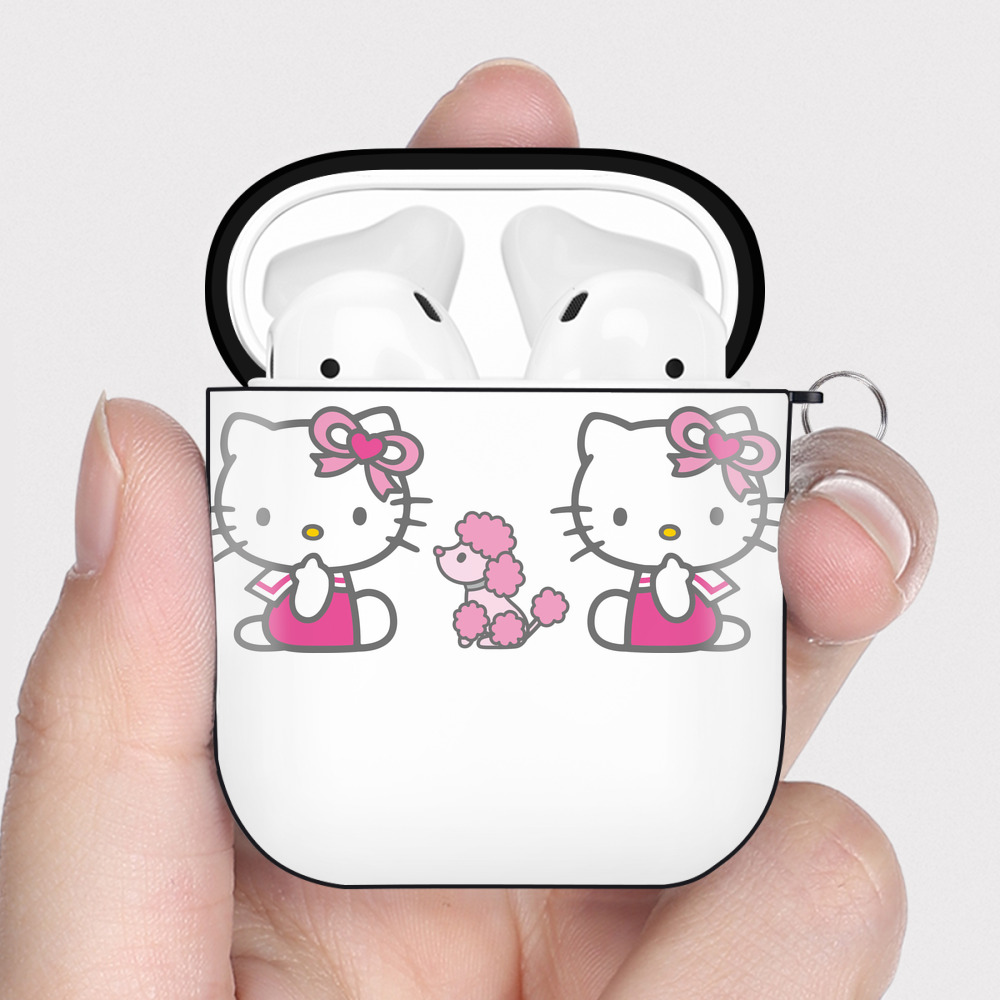 （画像用） Hello Kitty ハローキティ AirPods 第2世代保護ケース ハードシェル ブラック 耐衝撃・防指紋・カラビナ付き