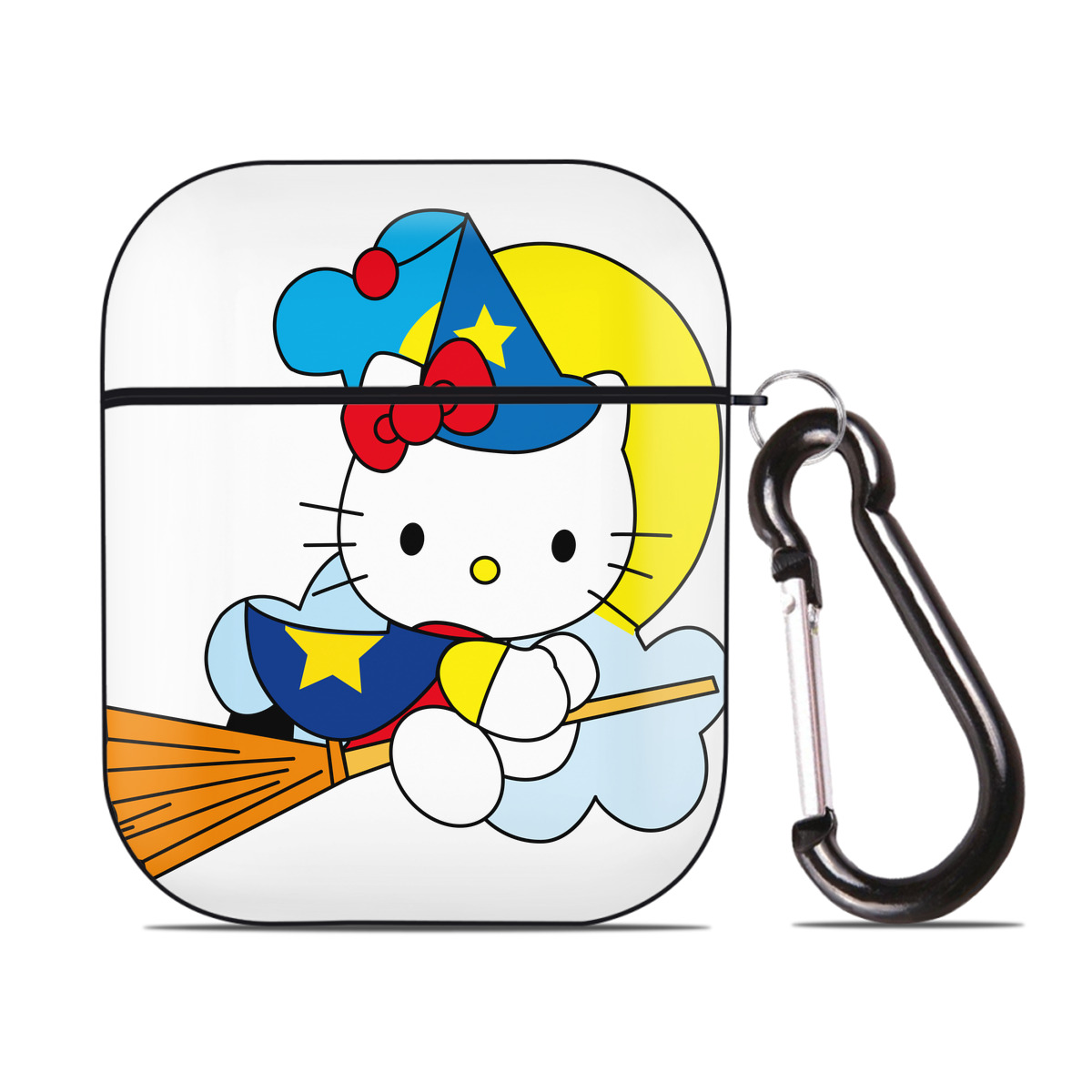 （画像用） Hello Kitty ハローキティ AirPods 第2世代保護ケース ハードシェル ブラック 耐衝撃・防指紋・カラビナ付き