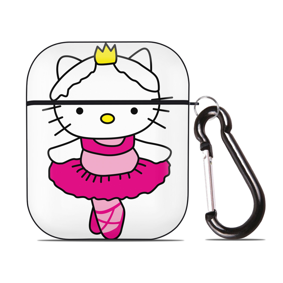 （画像用） Hello Kitty ハローキティ AirPods 第2世代保護ケース ハードシェル ブラック 耐衝撃・防指紋・カラビナ付き