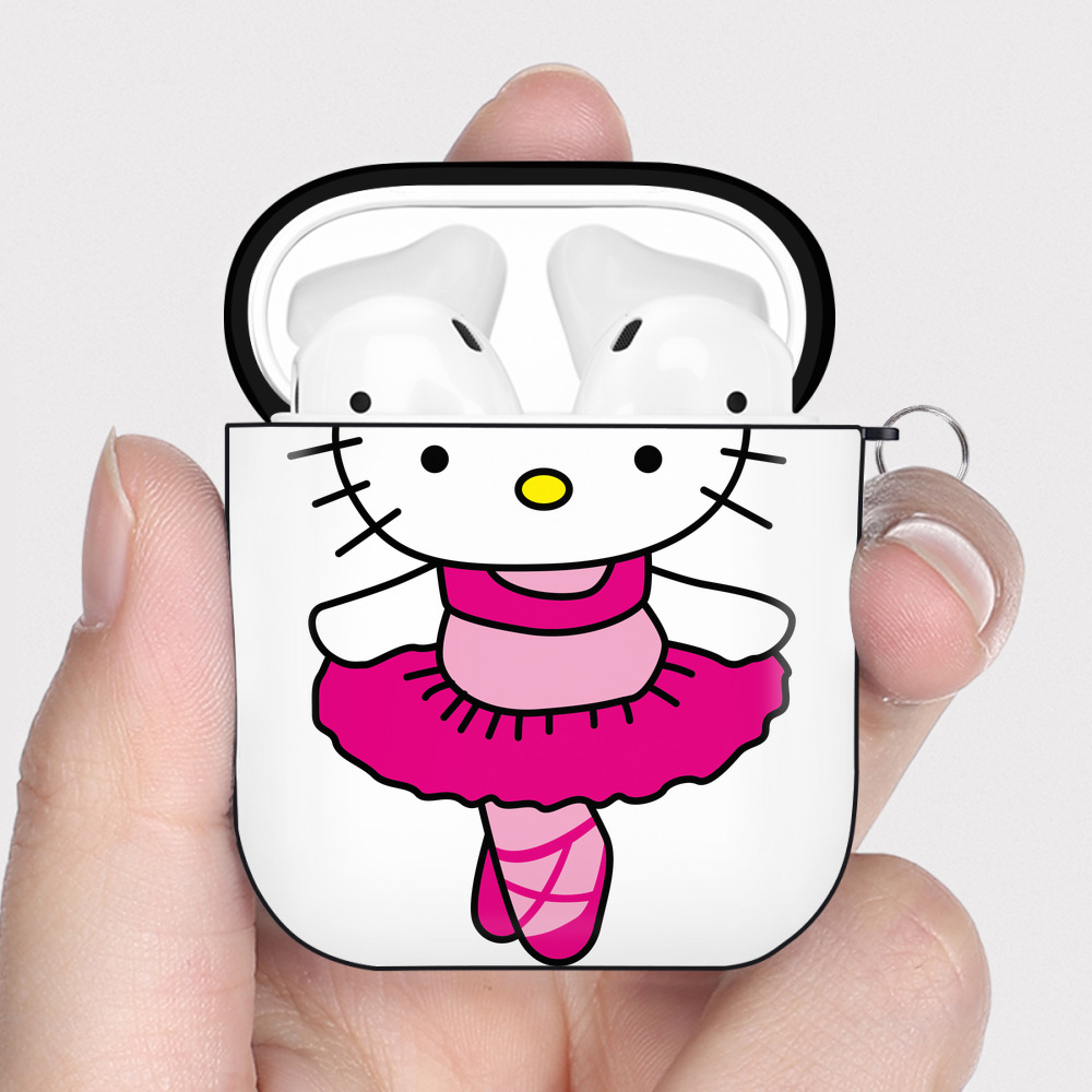 （画像用） Hello Kitty ハローキティ AirPods 第2世代保護ケース ハードシェル ブラック 耐衝撃・防指紋・カラビナ付き