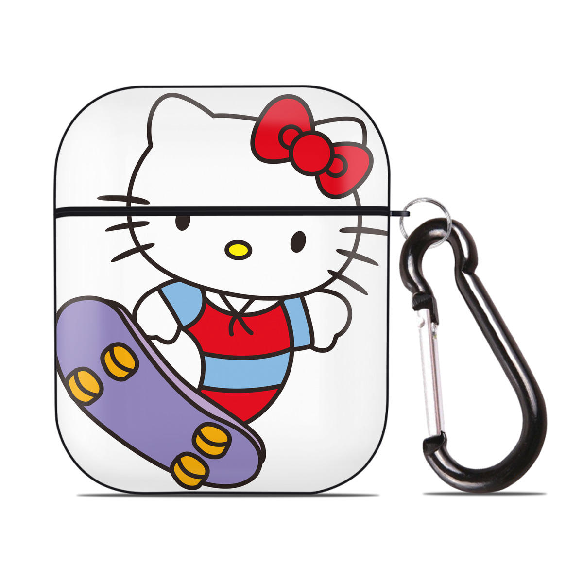 （画像用） Hello Kitty ハローキティ AirPods 第2世代保護ケース ハードシェル ブラック 耐衝撃・防指紋・カラビナ付き