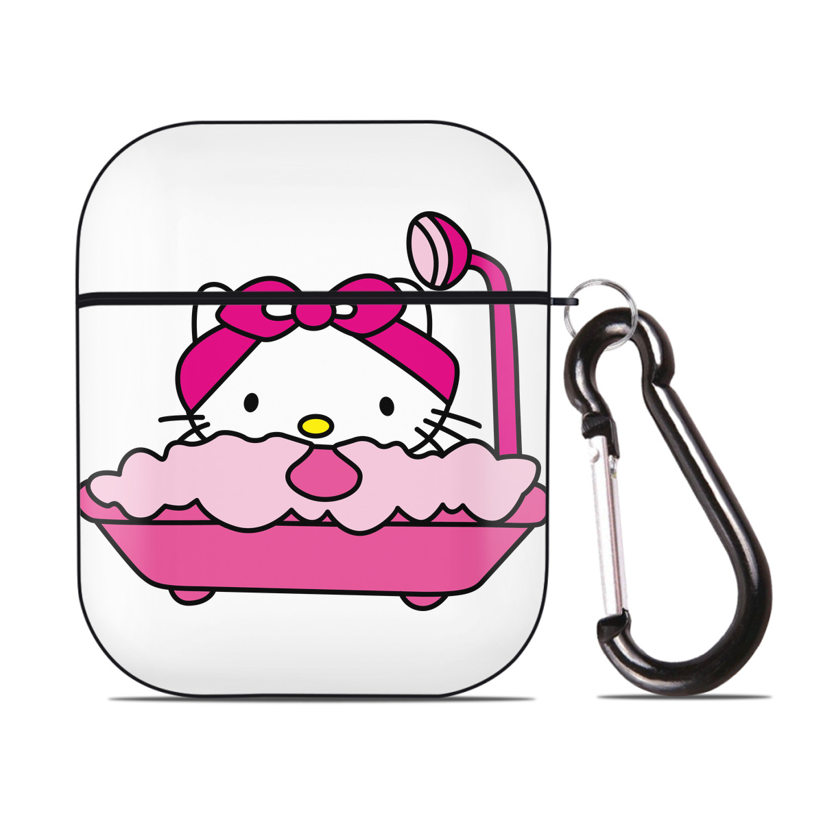 （画像用） Hello Kitty ハローキティ AirPods 第2世代保護ケース ハードシェル ブラック 耐衝撃・防指紋・カラビナ付き