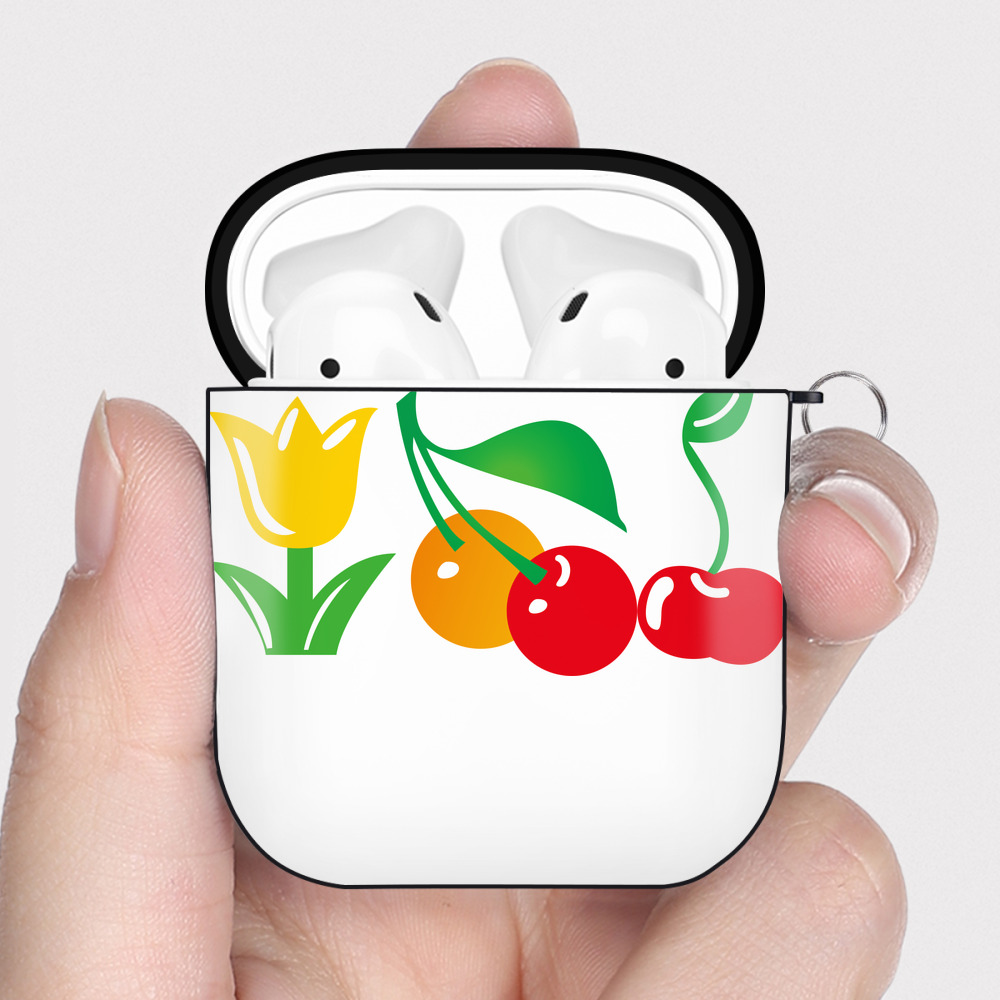 （画像用） Hello Kitty ハローキティ AirPods 第2世代保護ケース ハードシェル ブラック 耐衝撃・防指紋・カラビナ付き