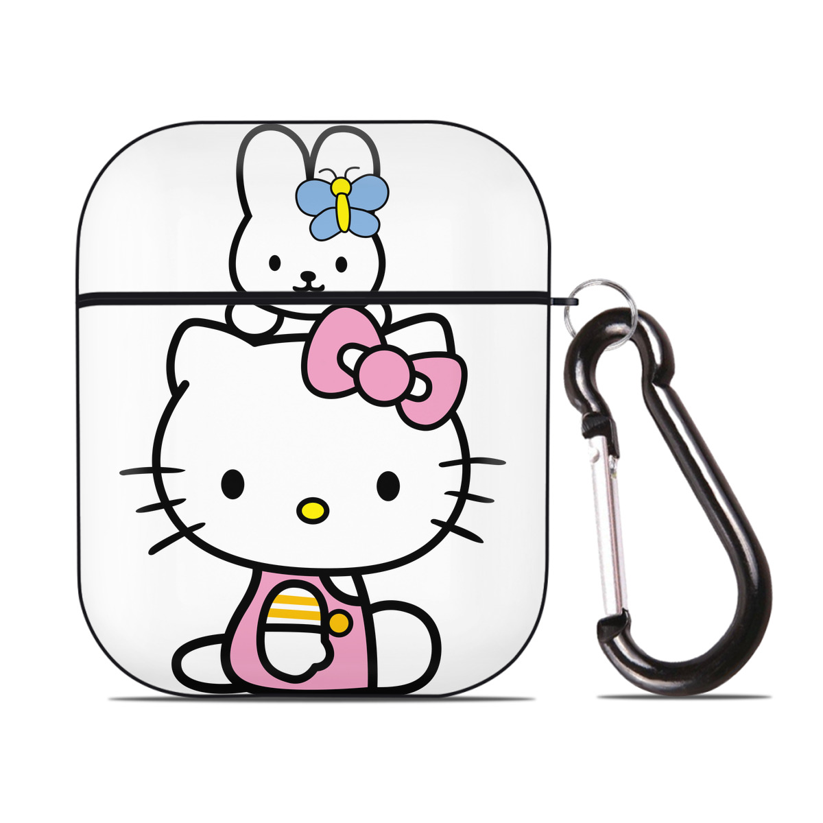 （画像用） Hello Kitty ハローキティ AirPods 第2世代保護ケース ハードシェル ブラック 耐衝撃・防指紋・カラビナ付き