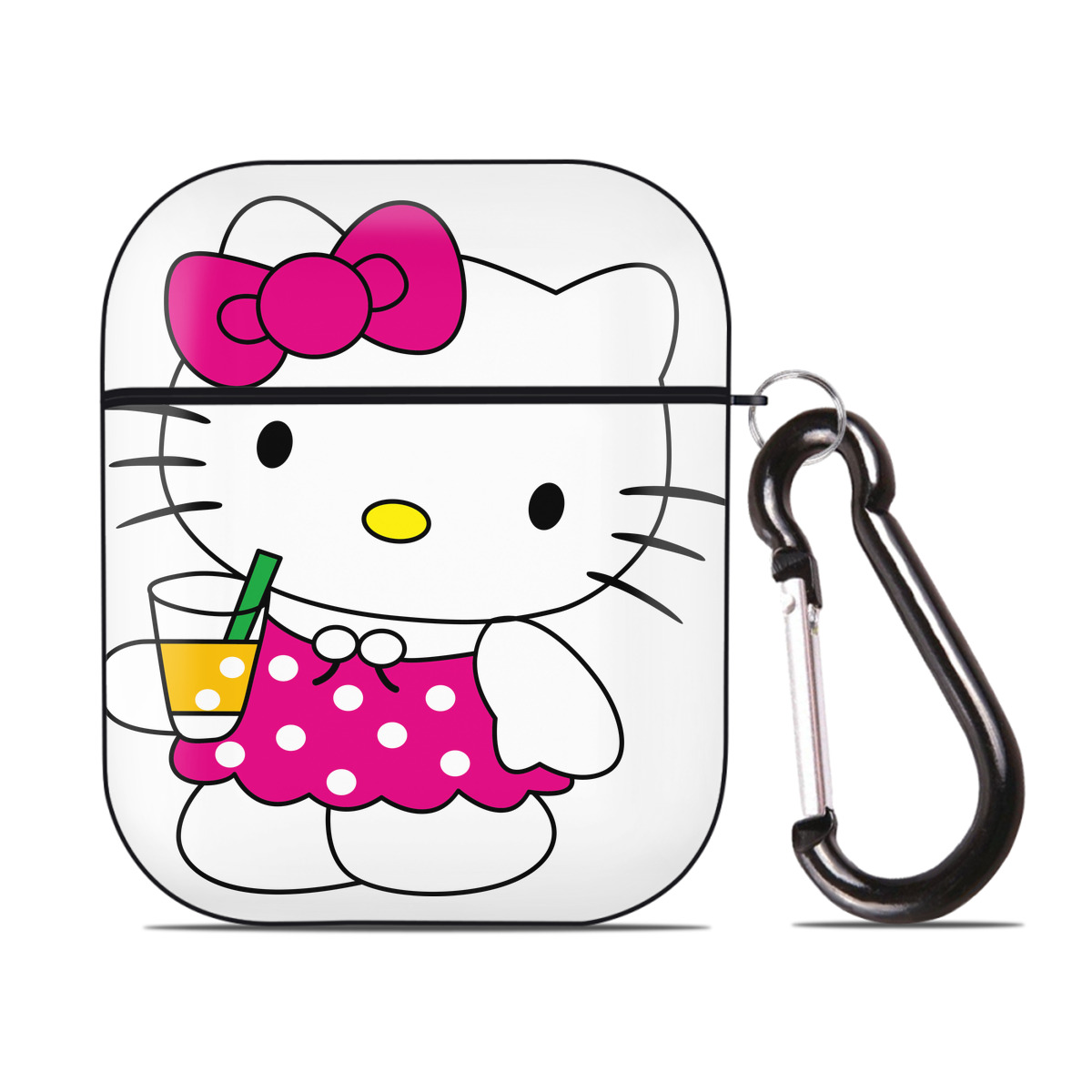 （画像用） Hello Kitty ハローキティ AirPods 第2世代保護ケース ハードシェル ブラック 耐衝撃・防指紋・カラビナ付き