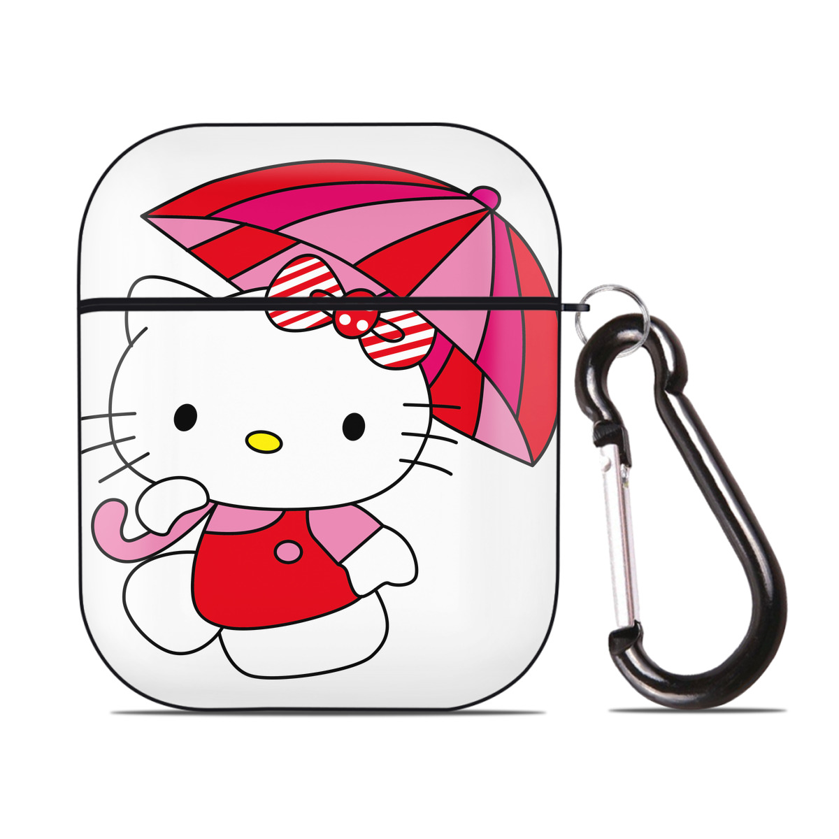 （画像用） Hello Kitty ハローキティ AirPods 第2世代保護ケース ハードシェル ブラック 耐衝撃・防指紋・カラビナ付き