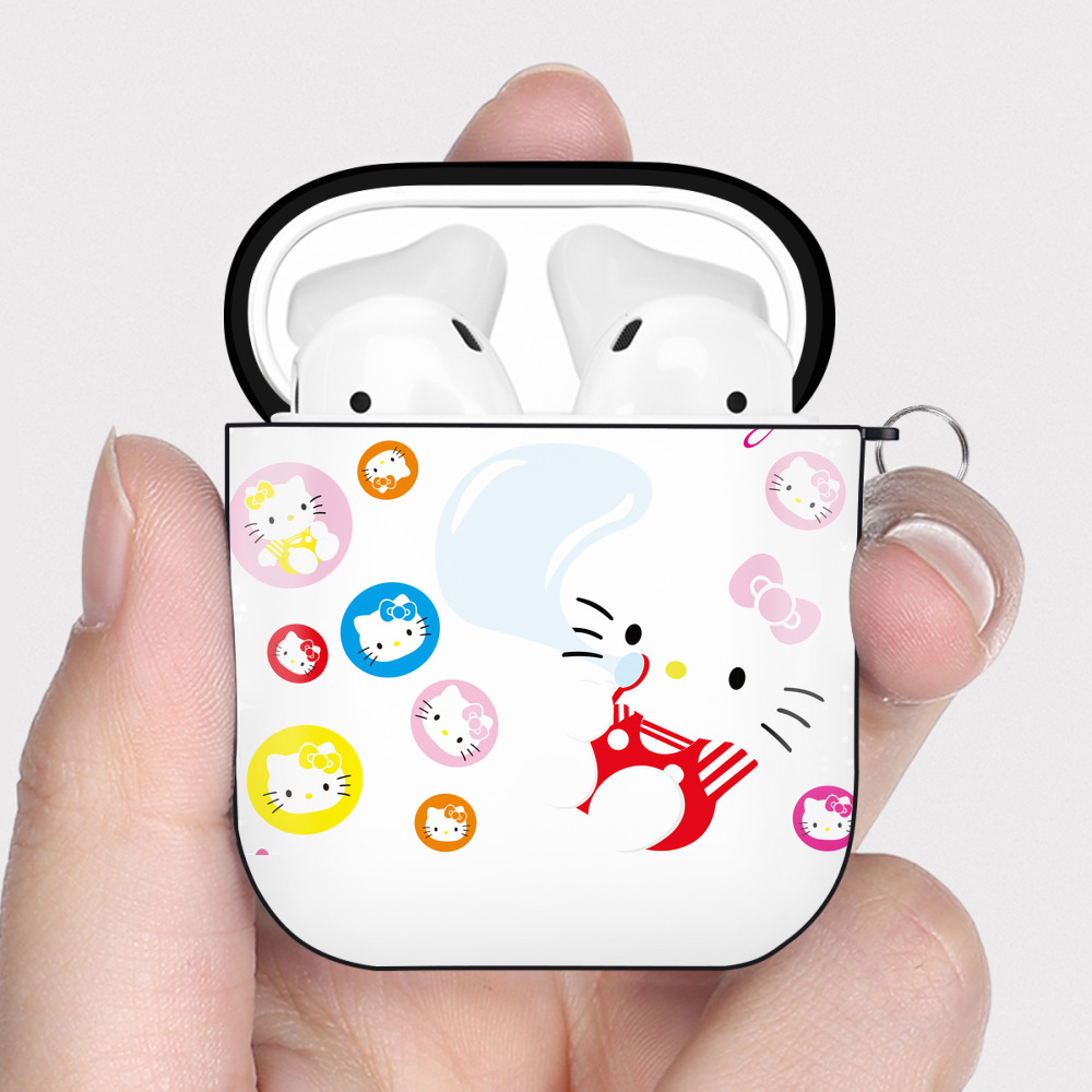 （画像用） Hello Kitty ハローキティ AirPods 第2世代保護ケース ハードシェル ブラック 耐衝撃・防指紋・カラビナ付き