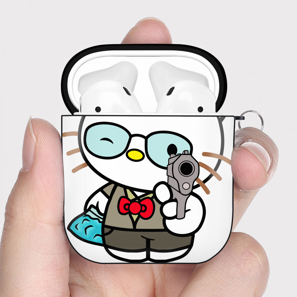 （画像用） Hello Kitty ハローキティ AirPods 第2世代保護ケース ハードシェル ブラック 耐衝撃・防指紋・カラビナ付き