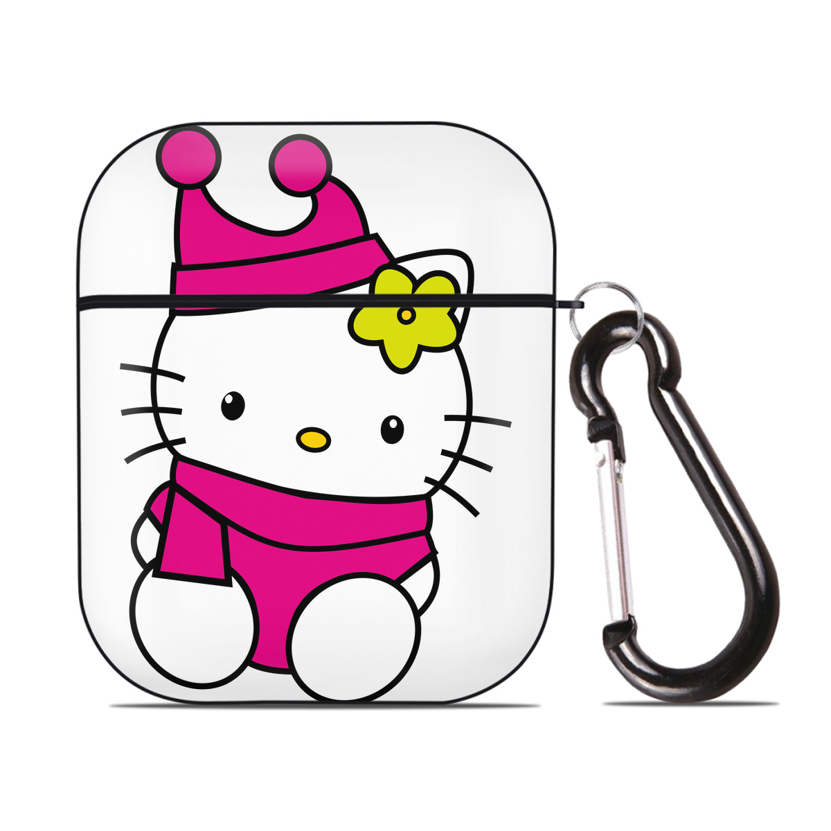（画像用） Hello Kitty ハローキティ AirPods 第2世代保護ケース ハードシェル ブラック 耐衝撃・防指紋・カラビナ付き