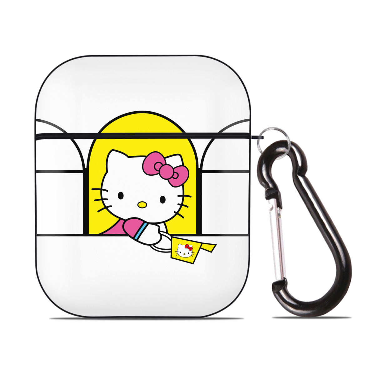 （画像用） Hello Kitty ハローキティ AirPods 第2世代保護ケース ハードシェル ブラック 耐衝撃・防指紋・カラビナ付き