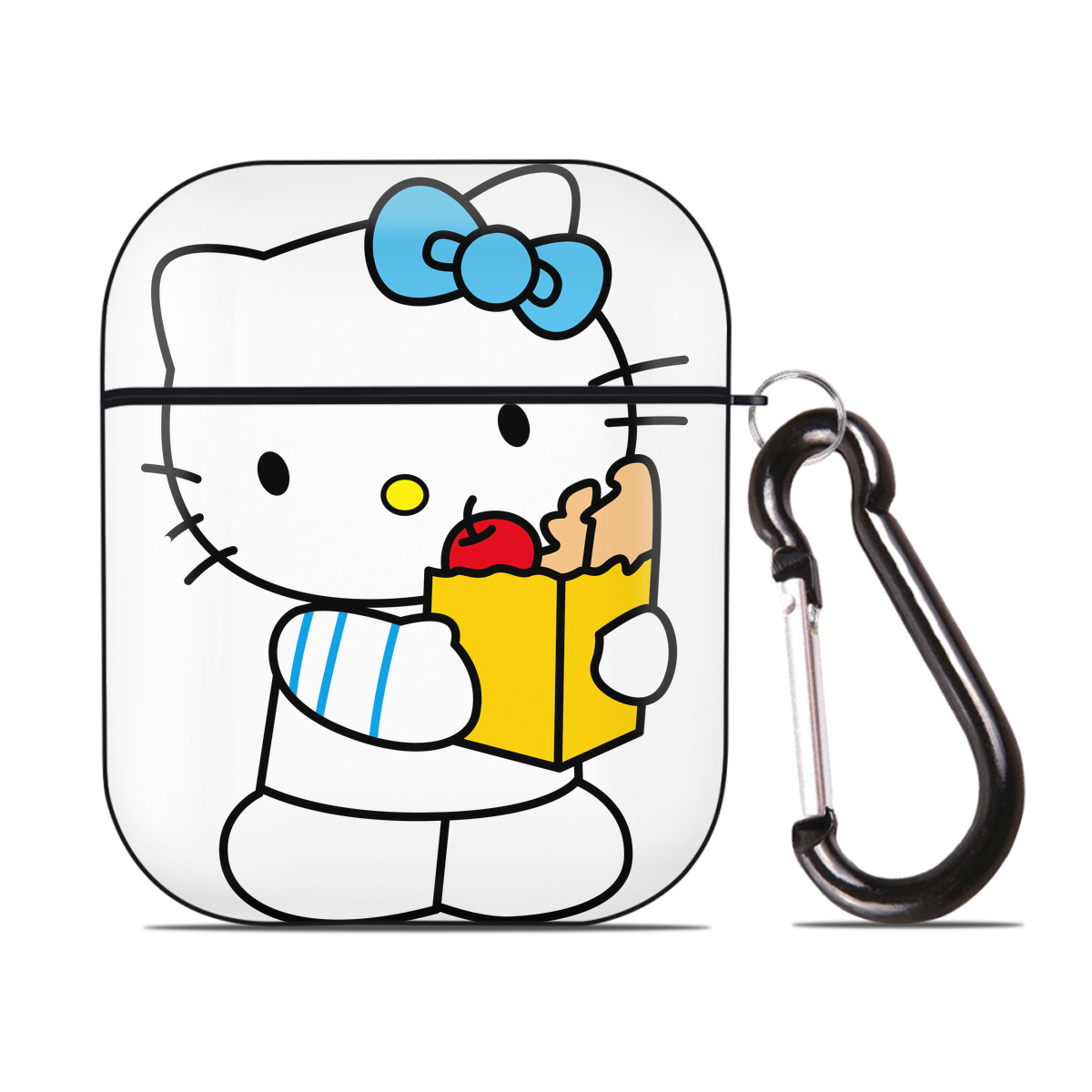 （画像用） Hello Kitty ハローキティ AirPods 第2世代保護ケース ハードシェル ブラック 耐衝撃・防指紋・カラビナ付き
